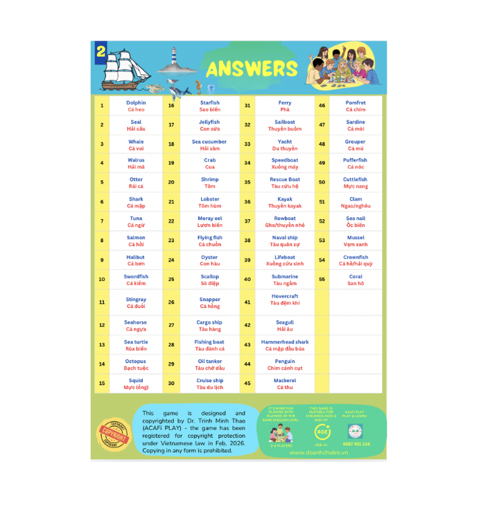 Cờ VOCAB RACING (Level 3: OCEAN WORLD, 6+ tuổi)